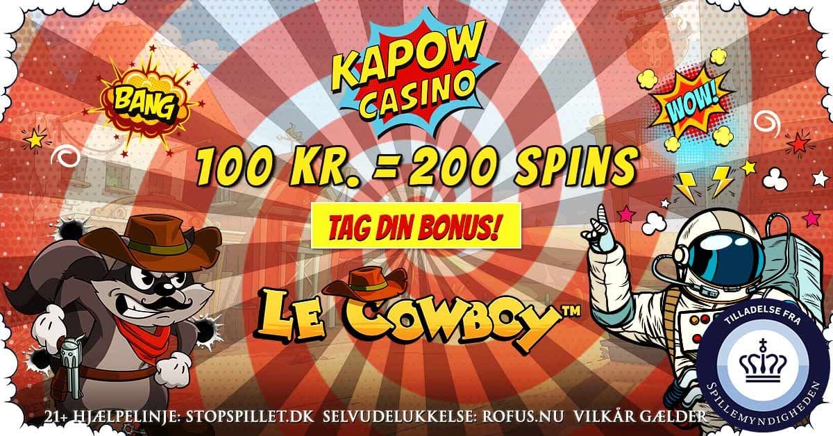 Kapow Casino – 100 kr = 200 Spins til Le Cowboy